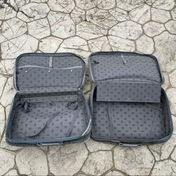 VTG Oscar de la Renta Luggage Suit Case Set gray Tweed rolling on wheels - Picture 10 of 16